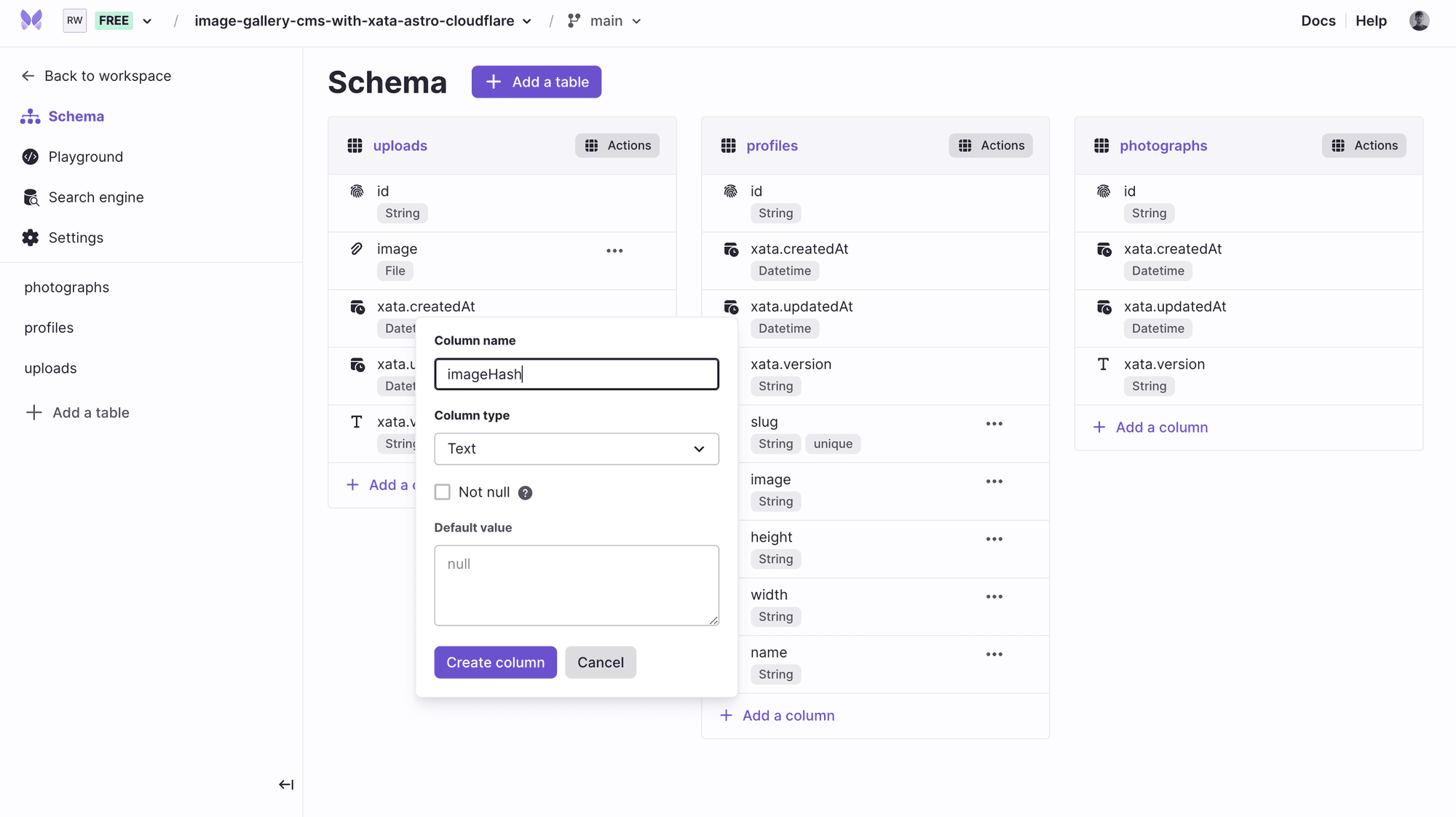 Enter the column name